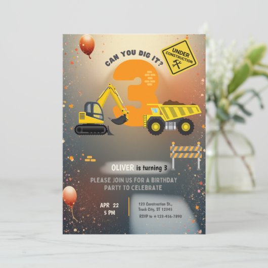 Construction Site Birthday Party 招待状 (スタンド正面)