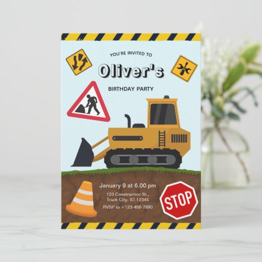 Construction Site Birthday Party 招待状 (スタンド正面)