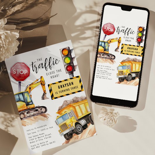 Construction Stop The traffic | Birthday Party 招待状