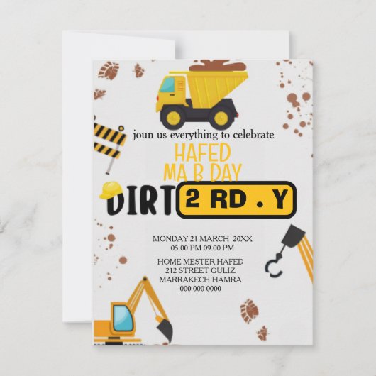 Construction Theme 3rd Birthday Invitation Dirty 3 招待状 (正面)