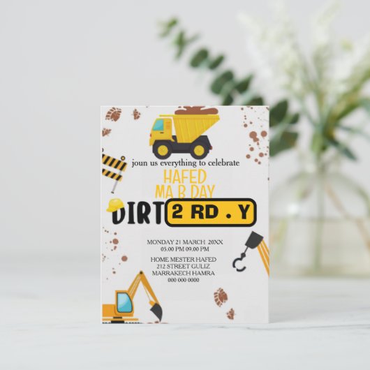 Construction Theme 3rd Birthday Invitation Dirty 3 招待状 (スタンド正面)