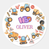Construction Theme Birthday Party ラウンドシール (正面)