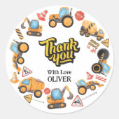 Construction Theme Thank You Birthday  ラウンドシール (正面)