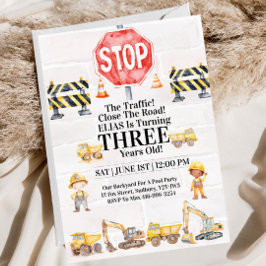 Construction Themed Children's Birthday Invitation 招待状