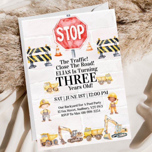 Construction Themed Children's Birthday Invitation 招待状