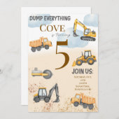 Construction Themed watercolor Birthday Invite 招待状 (正面/裏面)