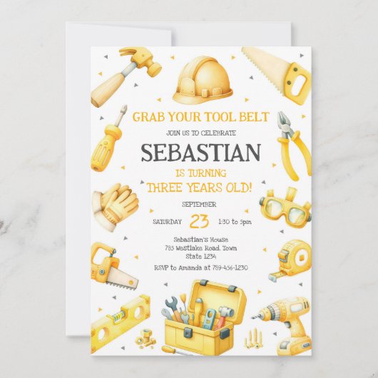 Construction Tools Birthday Invitation 招待状 (正面)