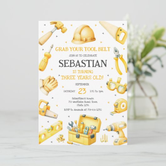 Construction Tools Birthday Invitation 招待状 (スタンド正面)