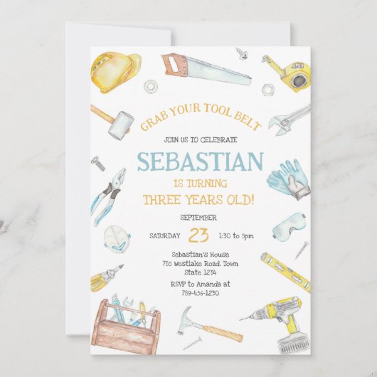 Construction Tools Birthday Invitation 招待状 (正面)