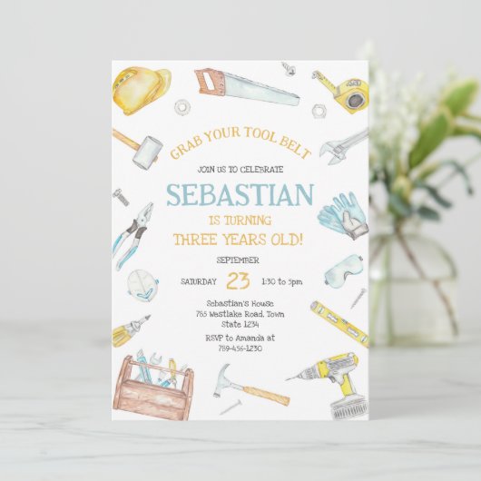 Construction Tools Birthday Invitation 招待状 (スタンド正面)