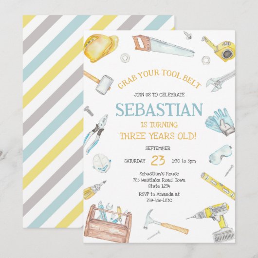 Construction Tools Birthday Invitation 招待状 (正面/裏面)