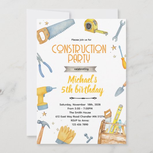 Construction Tools theme invitation 招待状 (正面)