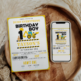 Construction Truck 1st Birthday | Kids Birthday  招待状