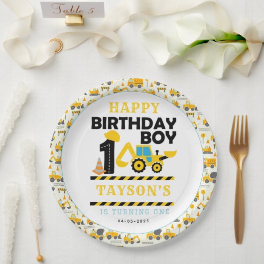 Construction Truck 1st Birthday | Kids Party ペーパープレート (ウェディング)