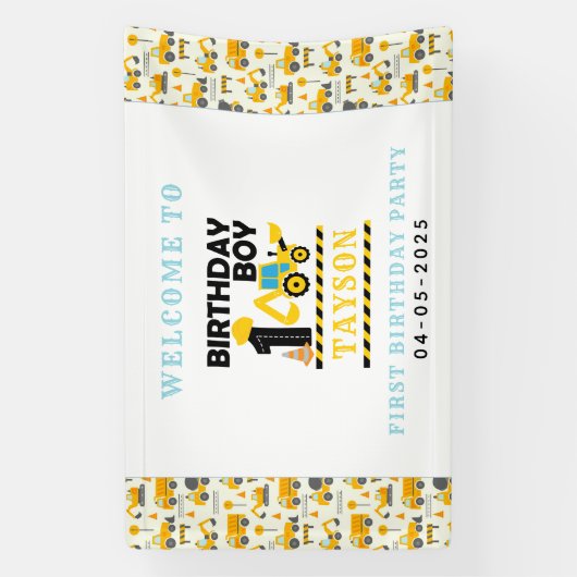 Construction Truck 1st Birthday | Kids Party 横断幕 (縦)