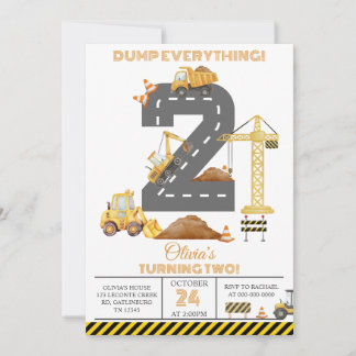 Construction Truck 2nd Birthday Invitation 招待状