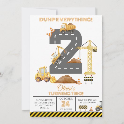 Construction Truck 2nd Birthday Invitation 招待状 (正面)