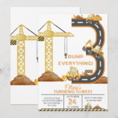 Construction Truck 3rd Birthday Invitation 招待状 (正面/裏面)