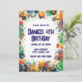 Construction Truck Birthday Invitation Watercolor 招待状 (スタンド正面)