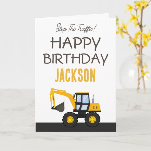 Construction Truck Birthday | Personalized Décor カード (黄色い花)