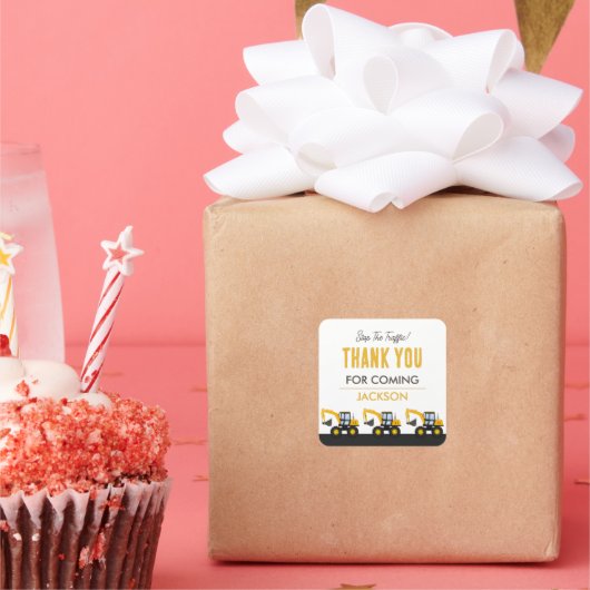 Construction Truck Birthday | Personalized Décor スクエアシール (パーティー)