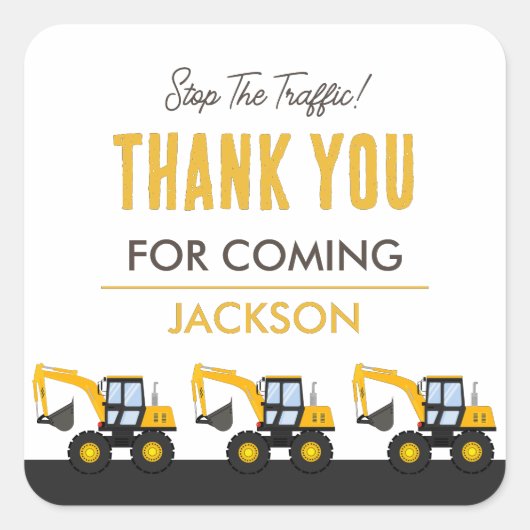 Construction Truck Birthday | Personalized Décor スクエアシール (正面)