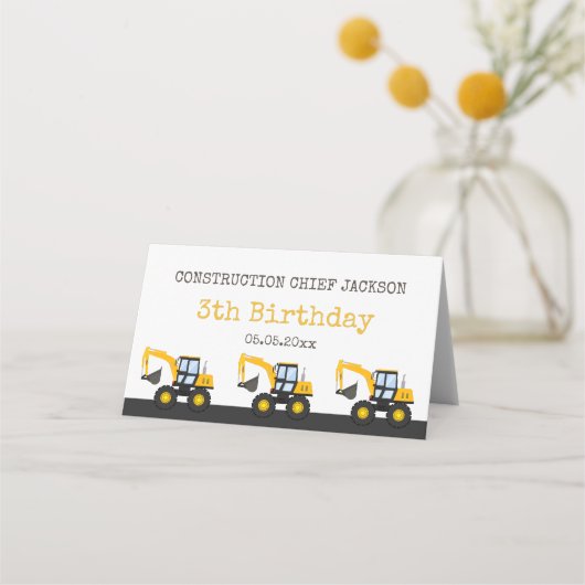 Construction Truck Birthday | Personalized Décor プレイスカード (裏面)