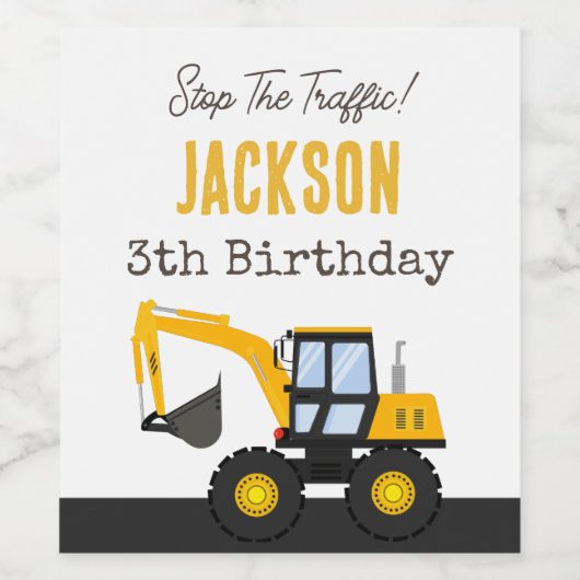 Construction Truck Birthday | Personalized Décor ワインラベル (シングルラベル)