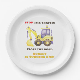 Construction Truck Excavator Birthday Party ペーパープレート
