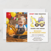 Construction Truck Excavator Birthday Party 招待状 (正面)