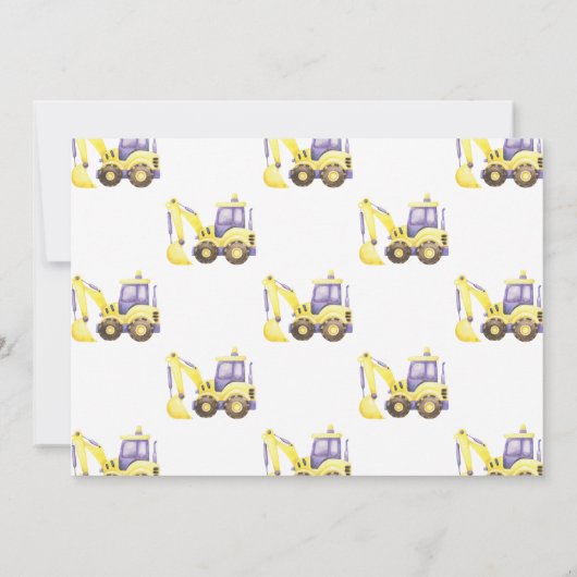 Construction Truck Excavator Birthday Party 招待状 (裏面)