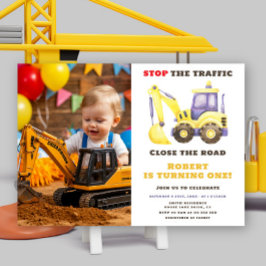 Construction Truck Excavator Birthday Party 招待状
