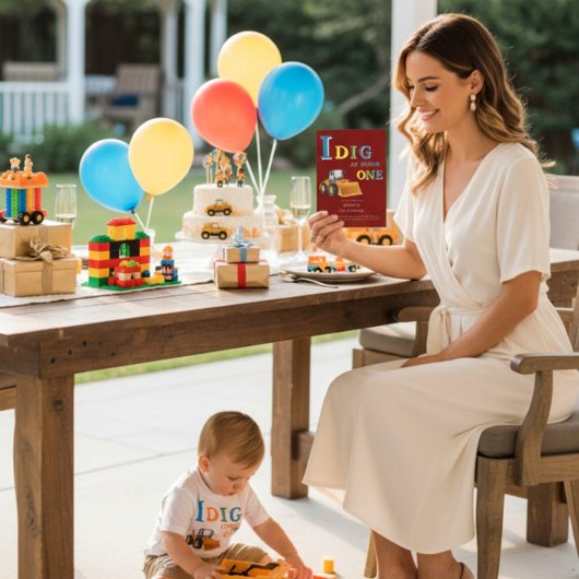 Construction Truck 'I Dig Being One' Birthday  招待状