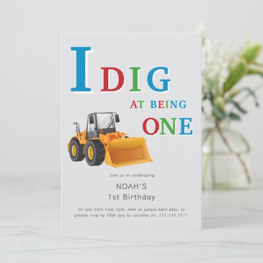 Construction Truck 'I Dig Being One' Birthday  招待状 (スタンド正面)