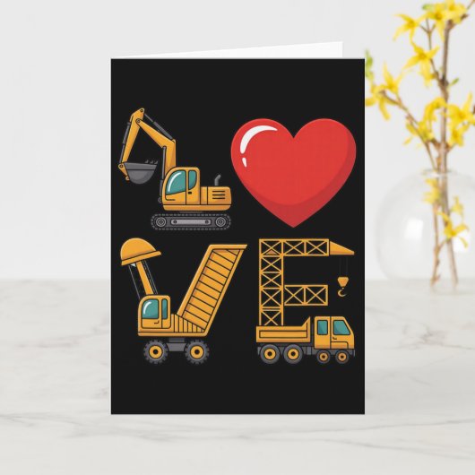 Construction Truck Love Excavator Dump Truck Crane カード (黄色い花)