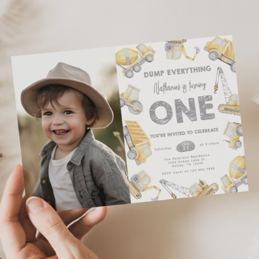 Construction Truck ONE 1st Birthday Party 招待状