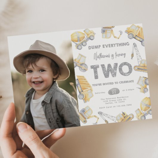 Construction Truck TWO 2nd Birthday Party 招待状