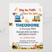 Construction Truck Vehicles Boys 2nd Birthday 招待状 (正面/裏面)