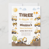 Construction Trucks Boy Dirty 3RD-Y Third Birthday 招待状 (正面)