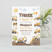 Construction Trucks Boy Dirty 3RD-Y Third Birthday 招待状 (スタンド正面)