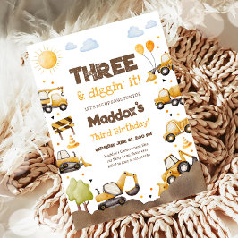 Construction Trucks Boy Dirty 3RD-Y Third Birthday 招待状