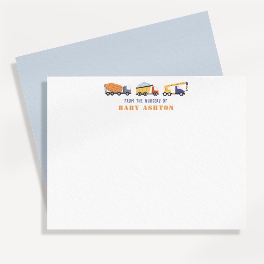 Construction Trucks Nursery Note Card 招待状