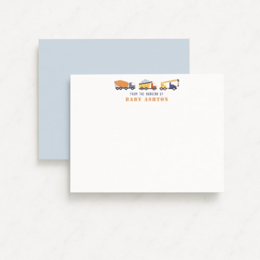 Construction Trucks Nursery Note Card 招待状