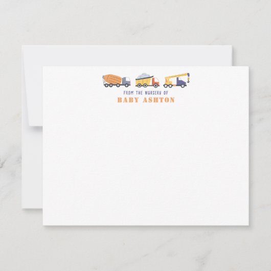 Construction Trucks Nursery Note Card 招待状 (正面)