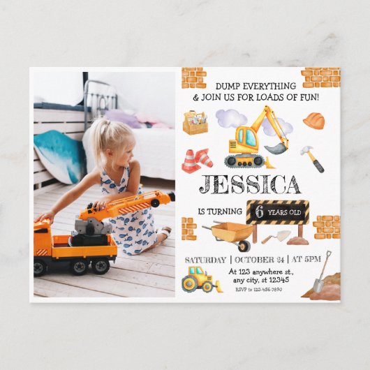 Construction Trucks Theme Birthday ポストカード (正面)