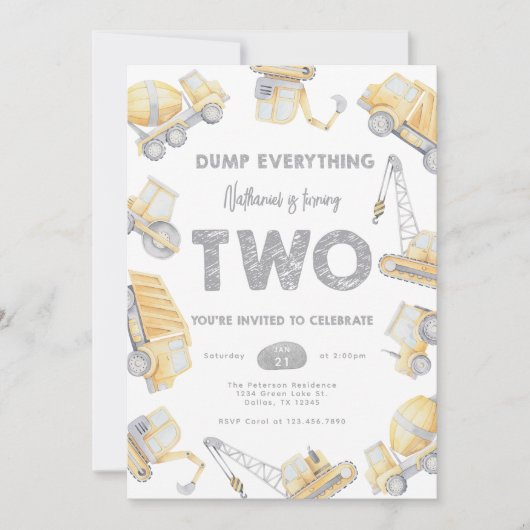 Construction TWO 2nd Birthday Party 招待状 (正面)