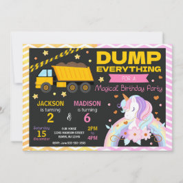 Construction & Unicorn Joint Birthday Invitation 招待状