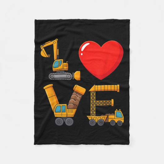 Construction Valentine Love Spelled With Trucks Ex フリースブランケット (正面)