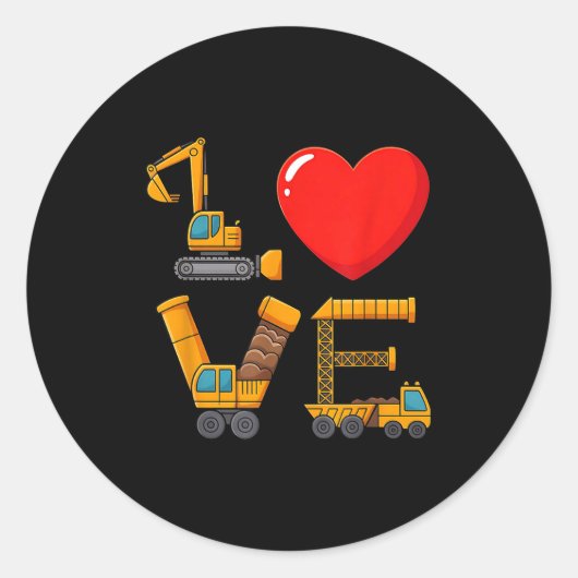 Construction Valentine Love Spelled With Trucks Ex ラウンドシール (正面)
