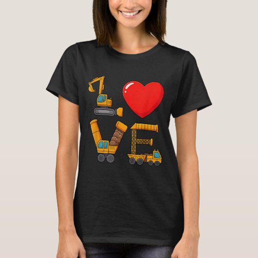 Construction Valentine Love Spelled With Trucks Ex Tシャツ (正面)